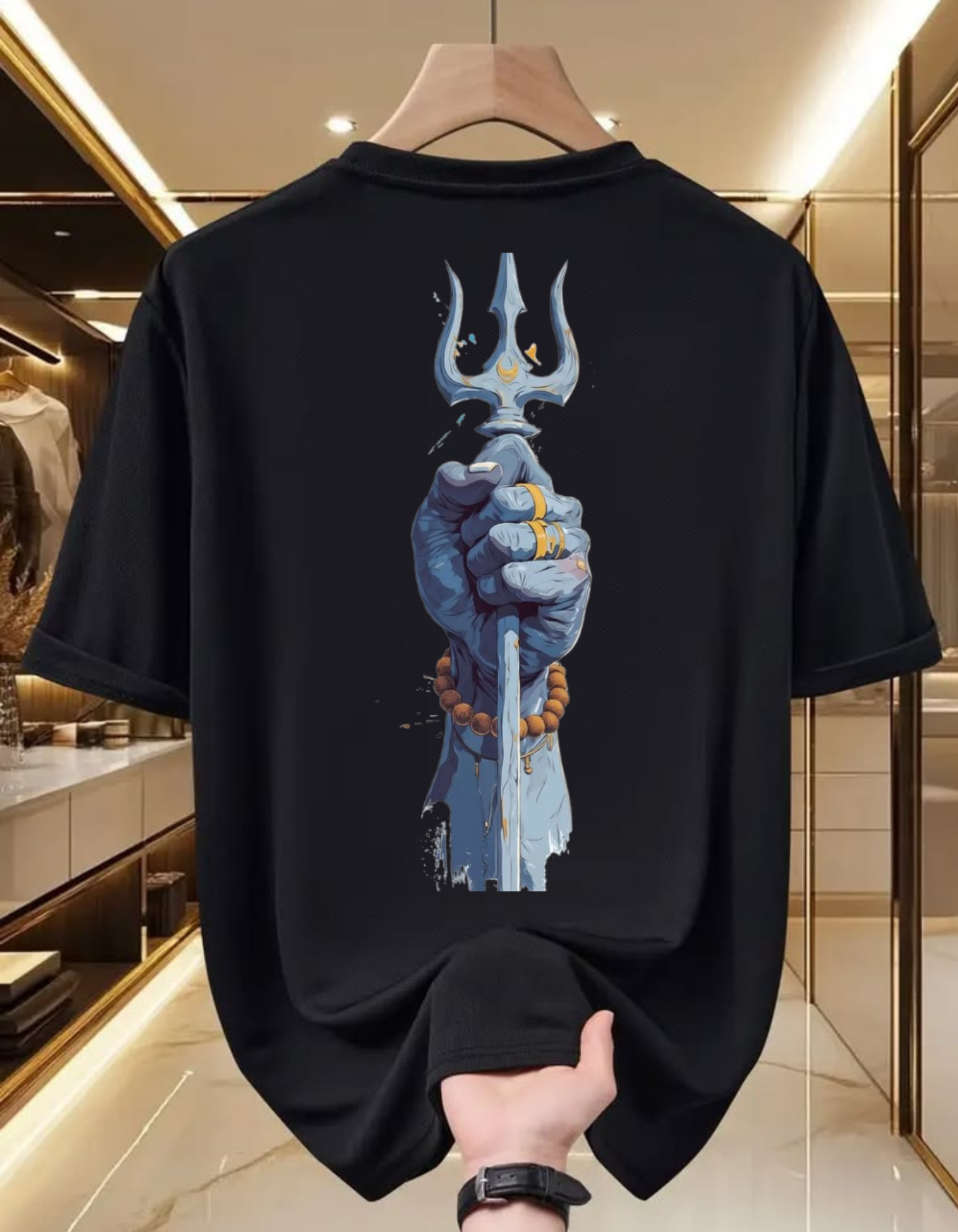 Mahadev Trishul Oversized Black T-Shirt | Front & Back Print | Unisex Streetwear 🔱