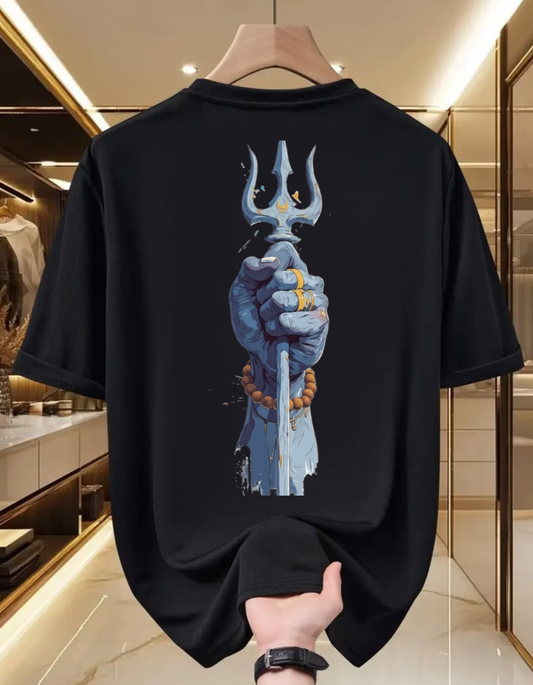 Mahadev Trishul Oversized Black T-Shirt | Front & Back Print | Unisex Streetwear 🔱